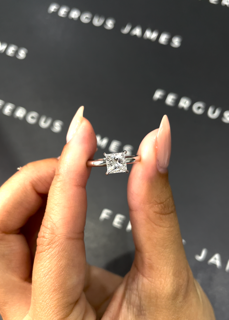 1 Carat Natural Solitaire Engagement Ring - Princess Diamond