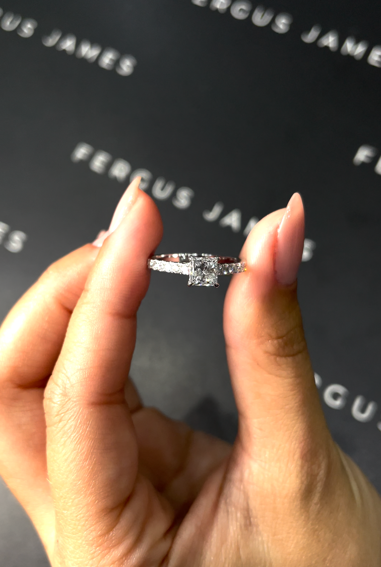 0.5 Carat Natural Diamond Band Engagement Ring - Princess Diamond