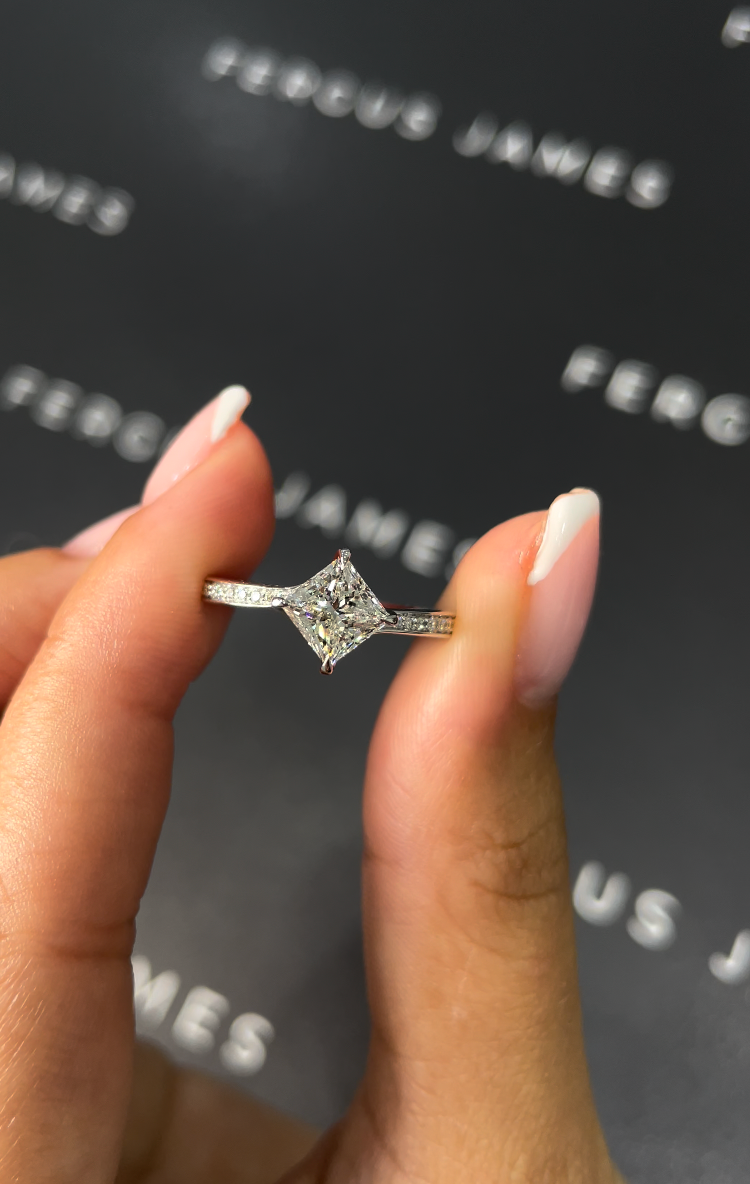 1 Carat Natural Diamond Band Engagement Ring - Princess Diamond