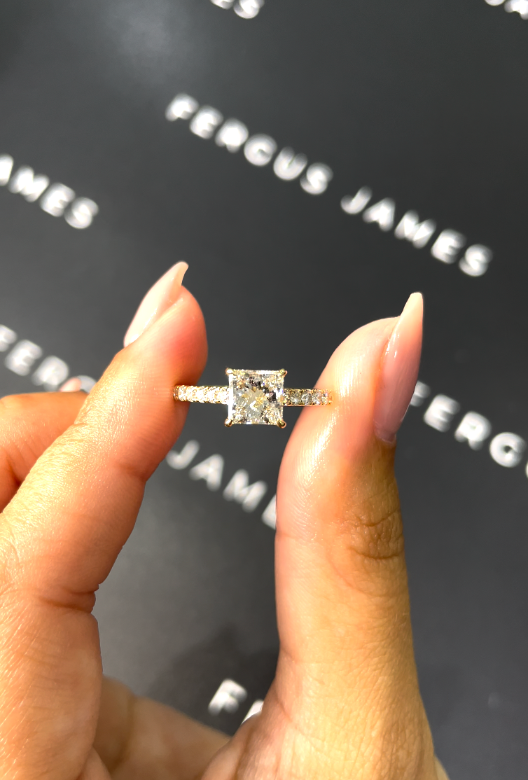 1 Carat Natural Diamond Band Engagement Ring - Princess Diamond