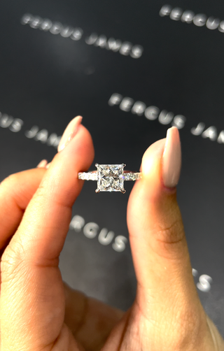 1.5 Carat Lab-Grown Diamond Band Engagement Ring - Princess Diamond in 18k White Gold Setting