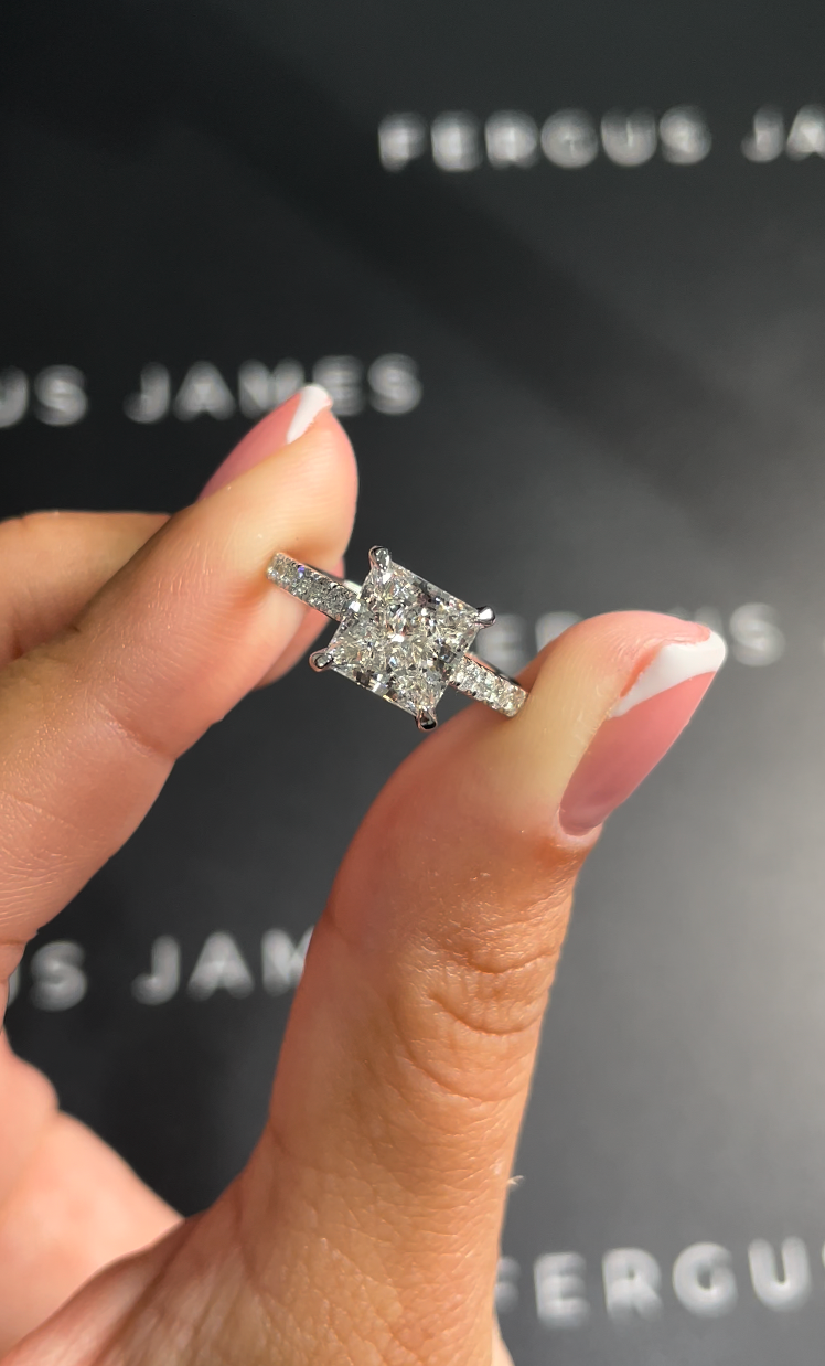 2 Carat Natural Diamond Band Engagement Ring - Princess Diamond