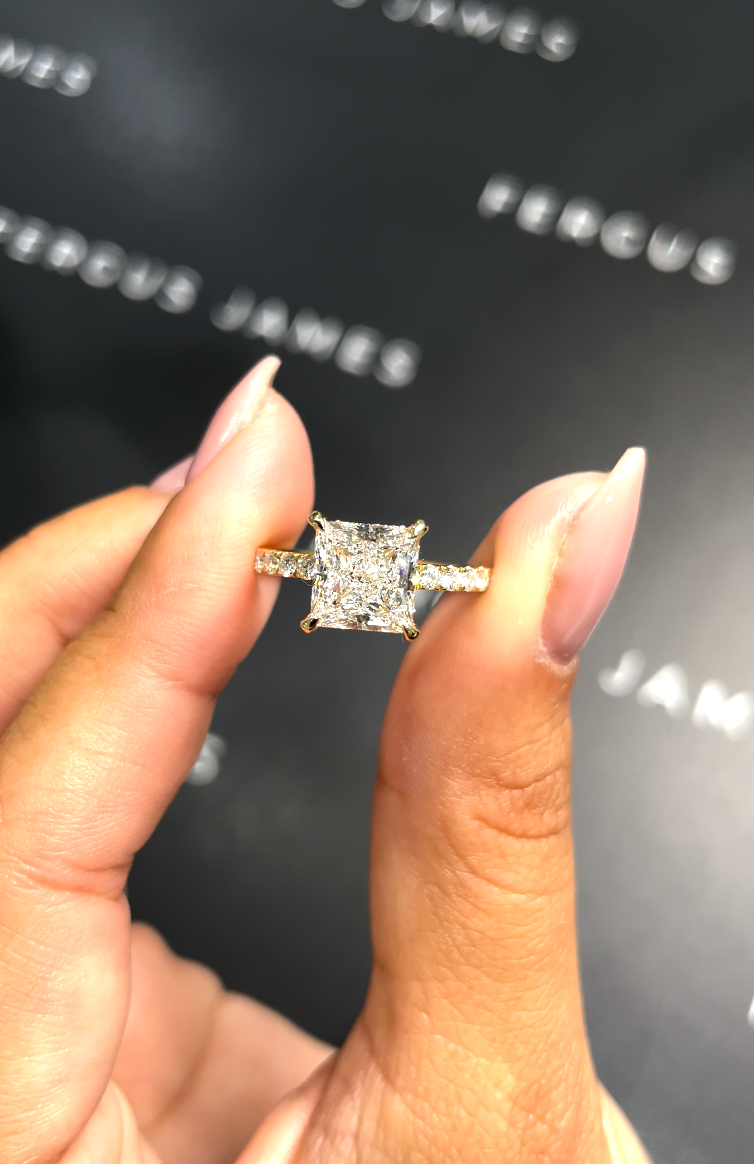 2 Carat Natural Diamond Band Engagement Ring - Princess Diamond