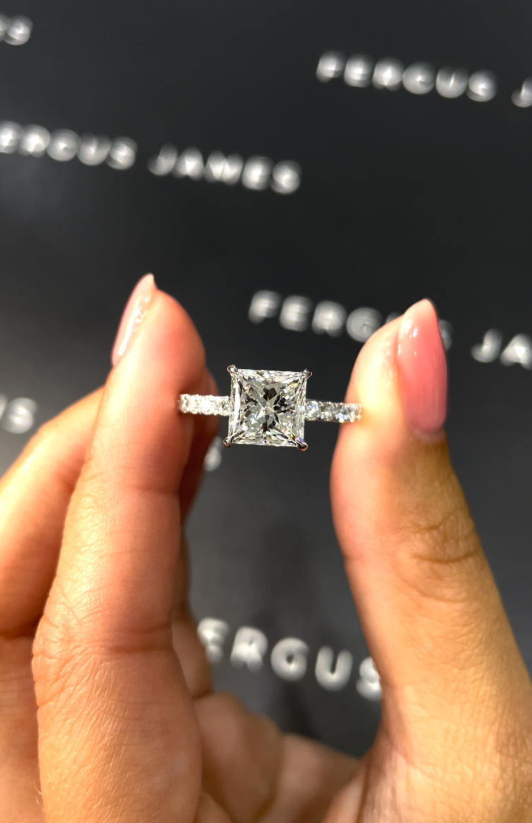 2.5 Carat Natural Diamond Band Engagement Ring - Princess Diamond