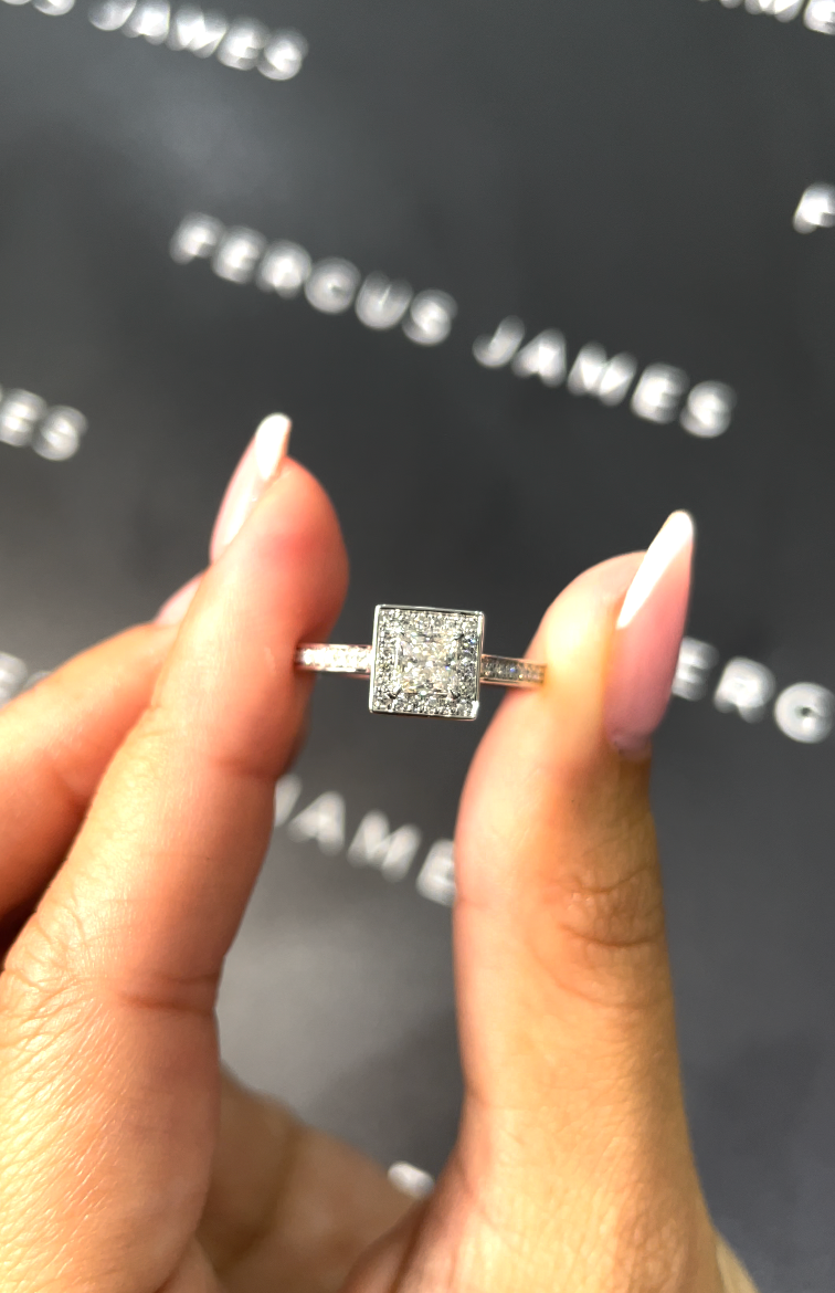 0.5 Carat Lab-Grown Halo Engagement Ring - Princess Diamond