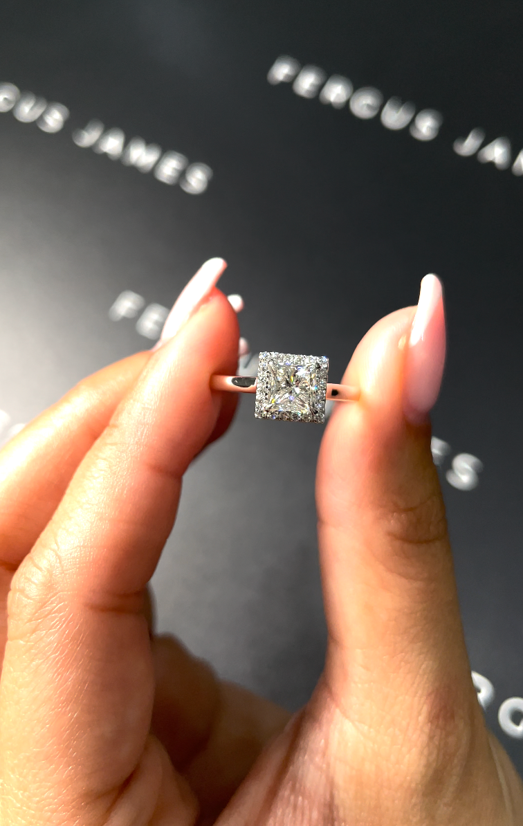 1 Carat Natural Halo Engagement Ring - Princess Diamond