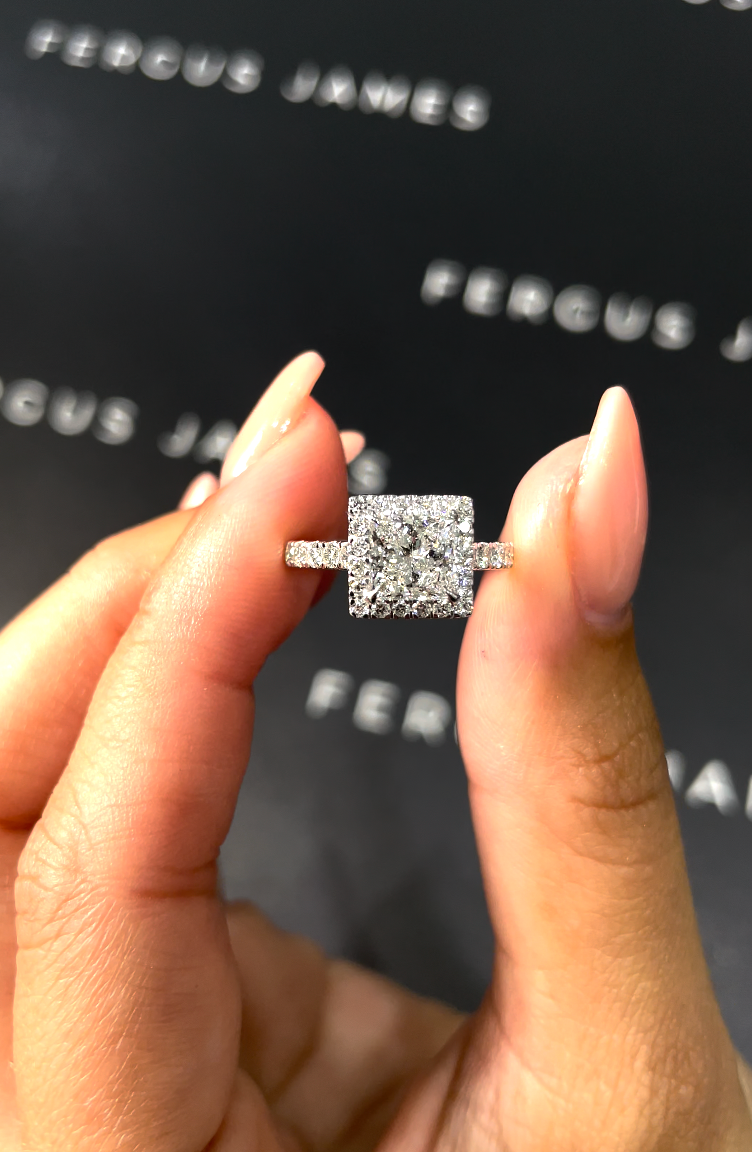 1.5 Carat Natural Halo Engagement Ring - Princess Diamond