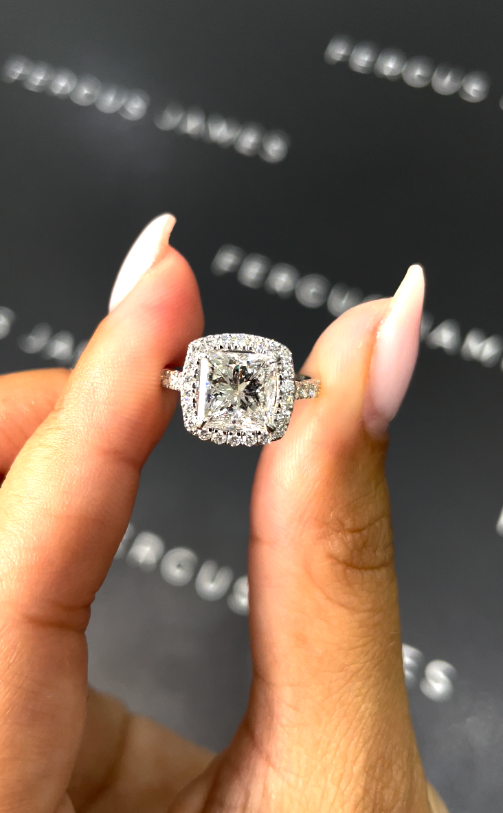 2 Carat Lab-Grown Halo Engagement Ring - Princess Diamond