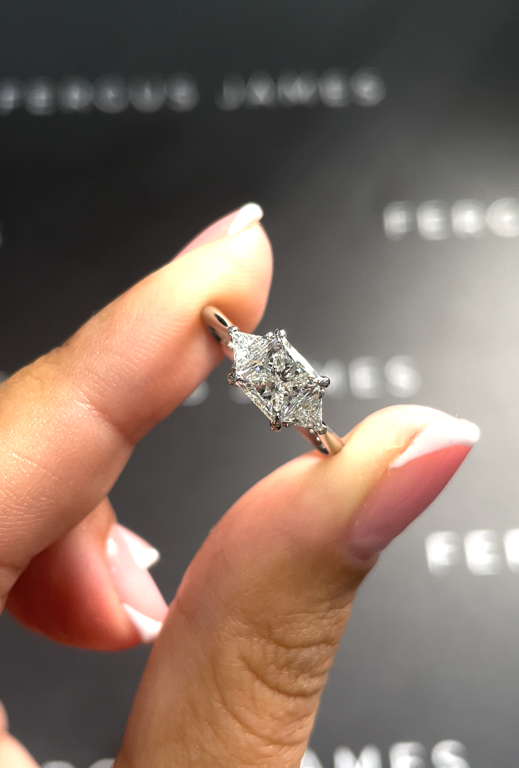 1 Carat Natural Trilogy Engagement Ring - Princess Diamond