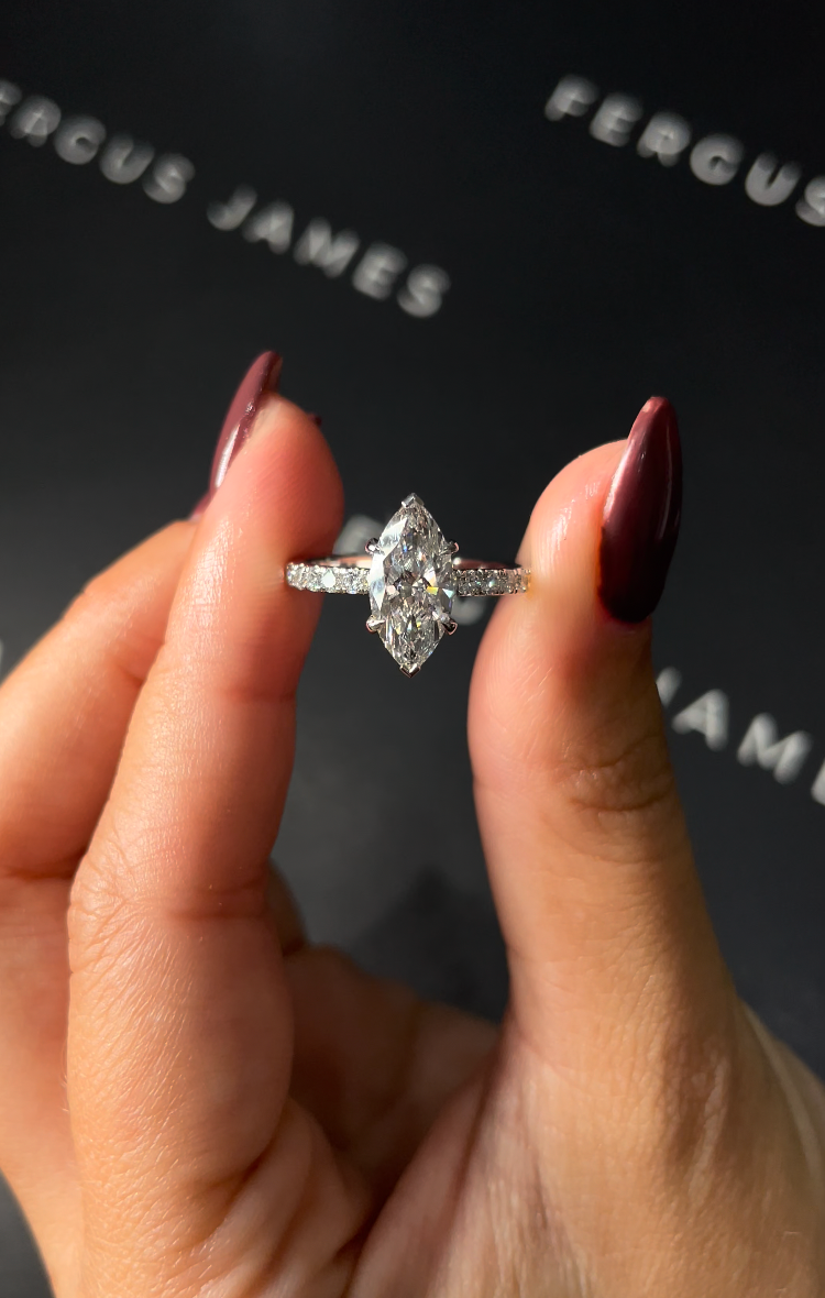 1.5 Carat Natural Diamond Band Engagement Ring - Marquise Diamond