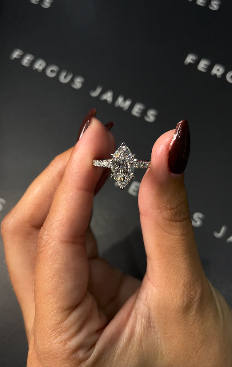 2 Carat Natural Diamond Band Engagement Ring - Marquise Diamond