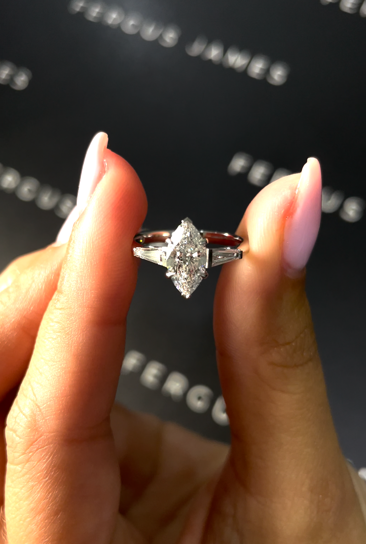 1 Carat Lab-Grown Trilogy Engagement Ring - Marquise Diamond in 18k White Gold Setting