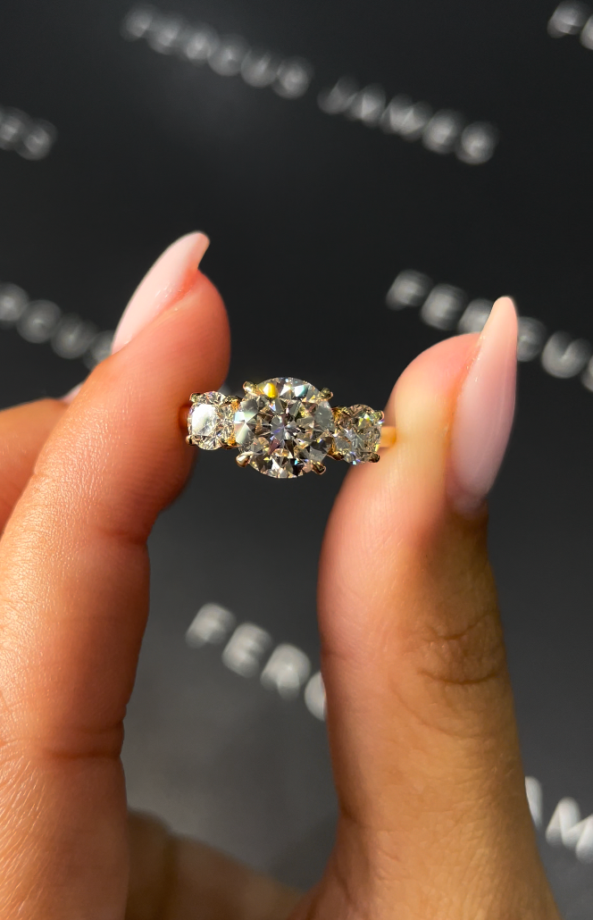 1.5 Carat Natural Trilogy Engagement Ring - Round Diamond