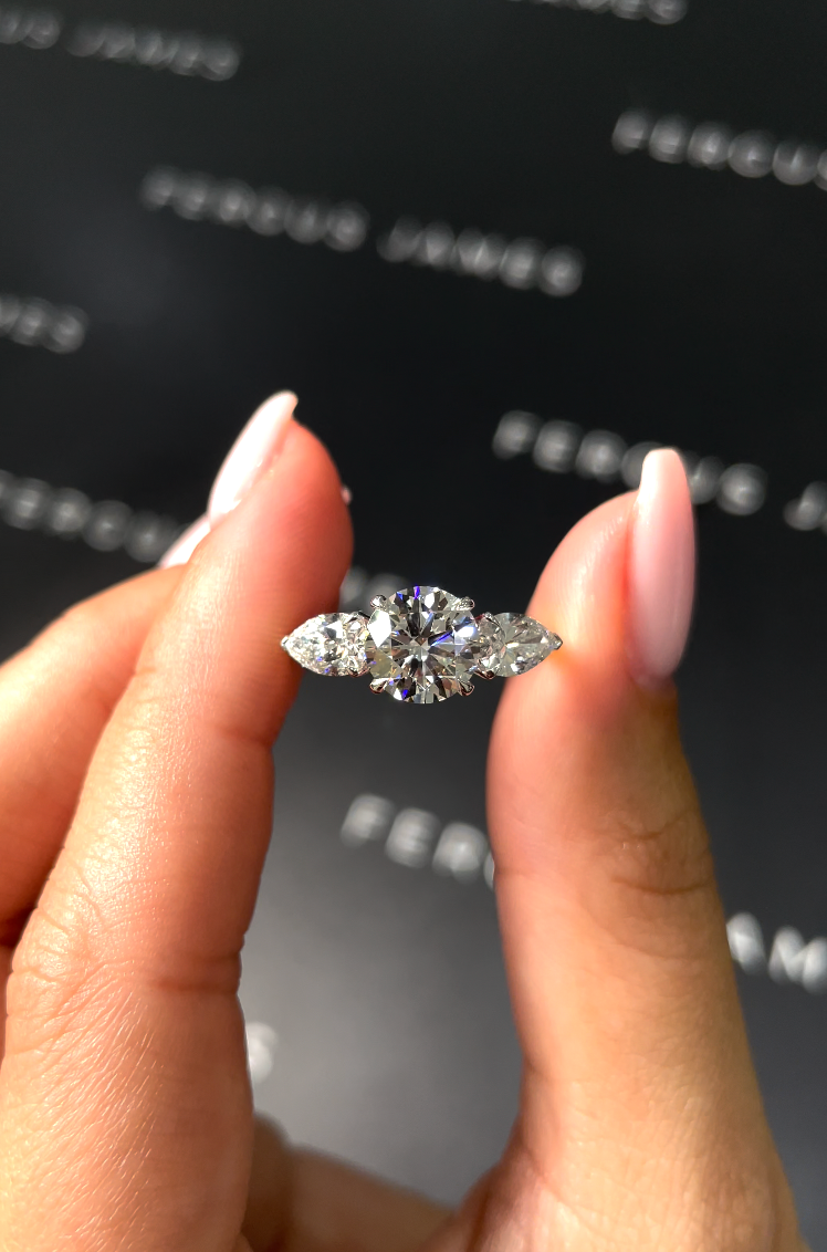 1.5 Carat Natural Trilogy Engagement Ring - Round Diamond