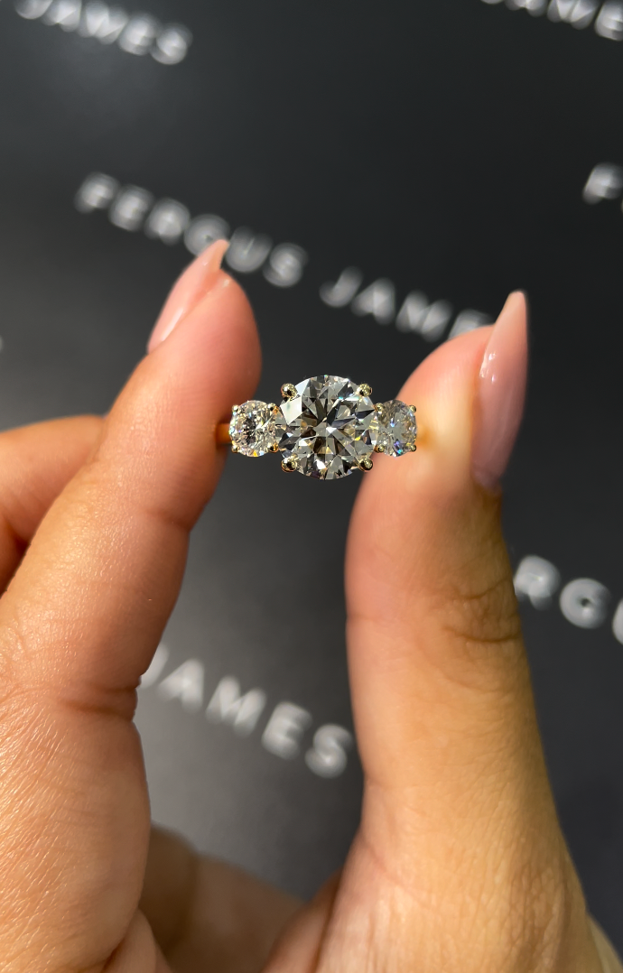 2 Carat Natural Trilogy Engagement Ring - Round Diamond