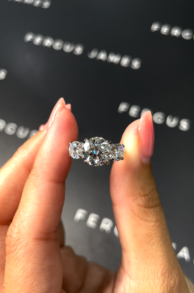 2 Carat Natural Trilogy Engagement Ring - Round Diamond