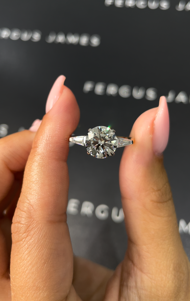 2.5 Carat Natural Trilogy Engagement Ring - Round Diamond