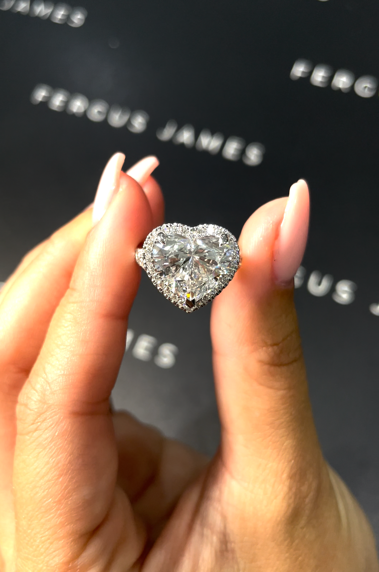 5 Carat Natural Halo Engagement Ring - Heart Diamond