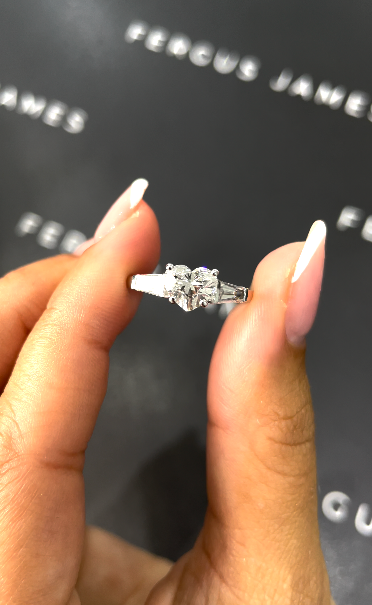 1 Carat Lab-Grown Trilogy Engagement Ring - Heart Diamond in 18k White Gold Setting