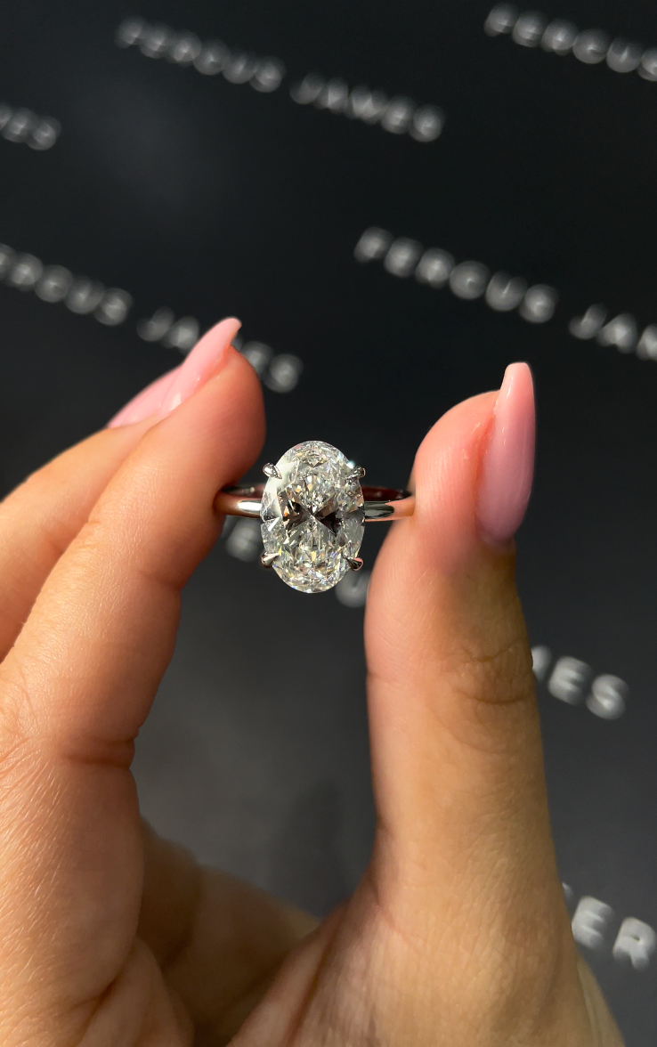 3.5 Carat Natural Solitaire Engagement Ring - Oval Diamond in 18k White Gold Setting