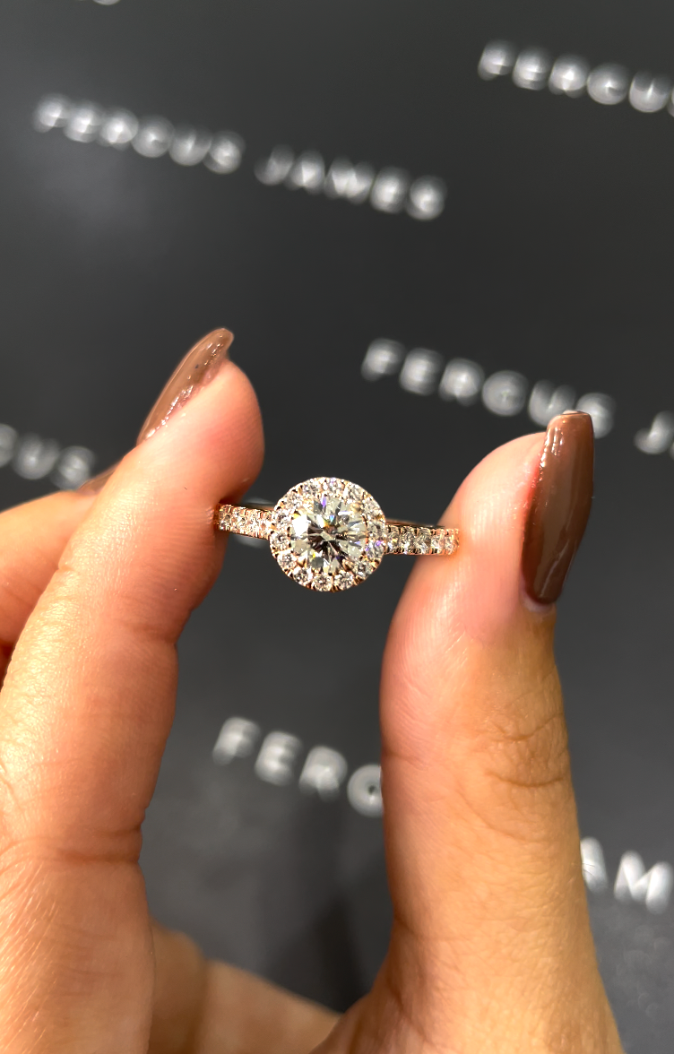 0.5 Carat Lab-Grown Halo Engagement Ring - Round Diamond in 18k Rose Gold Setting