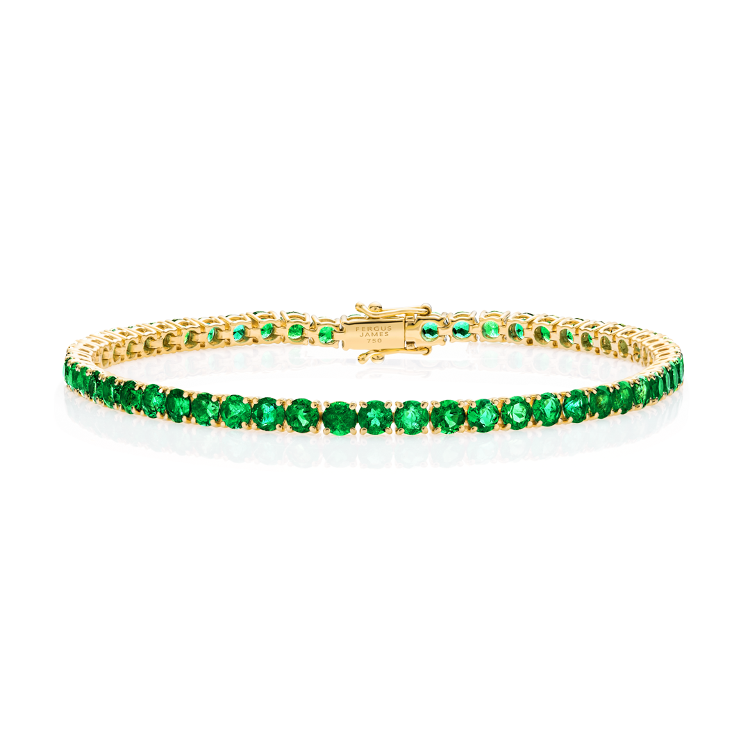 5.8CT COLOMBIAN EMERALD TENNIS BRACELET YELLOW GOLD