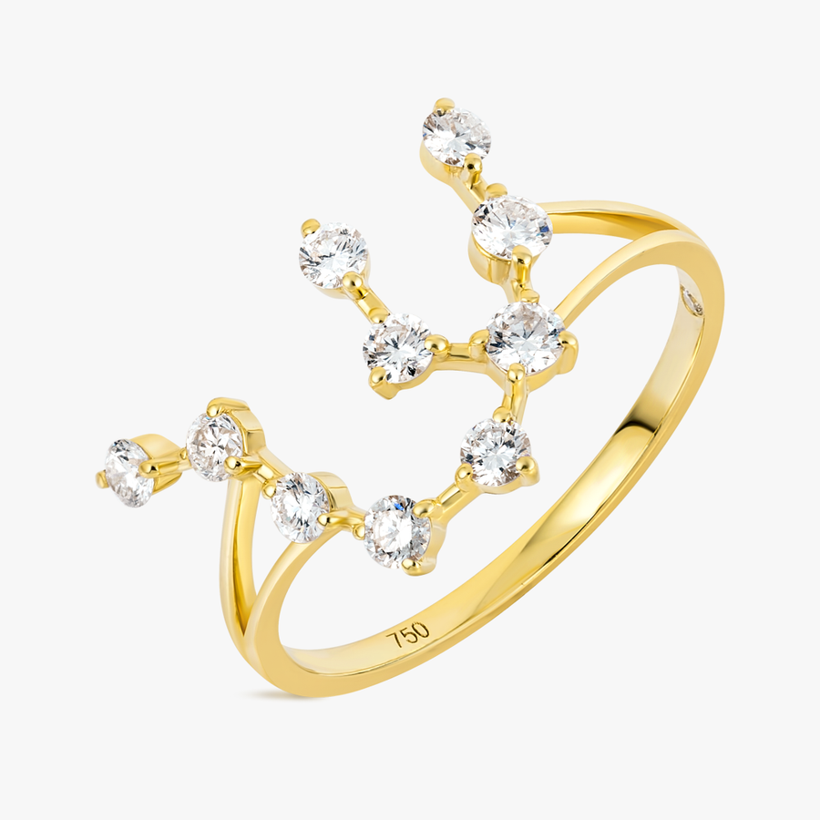Aquarius Constellation Lab-Grown Diamond Ring Yellow Gold