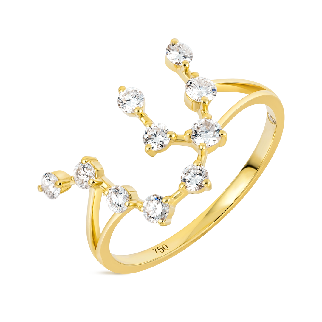 Aquarius Constellation Lab-Grown Diamond Ring Yellow Gold