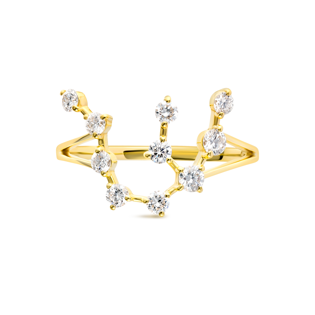 Aquarius Constellation Lab-Grown Diamond Ring Yellow Gold
