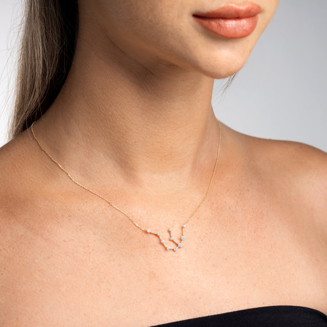 Aquarius Constellation Lab-Grown Diamond Pendant Yellow Gold