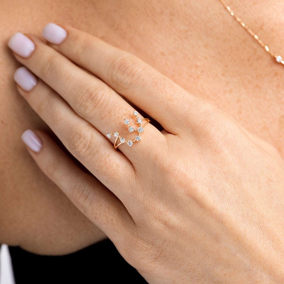 Aquarius Constellation Lab-Grown Diamond Ring Yellow Gold