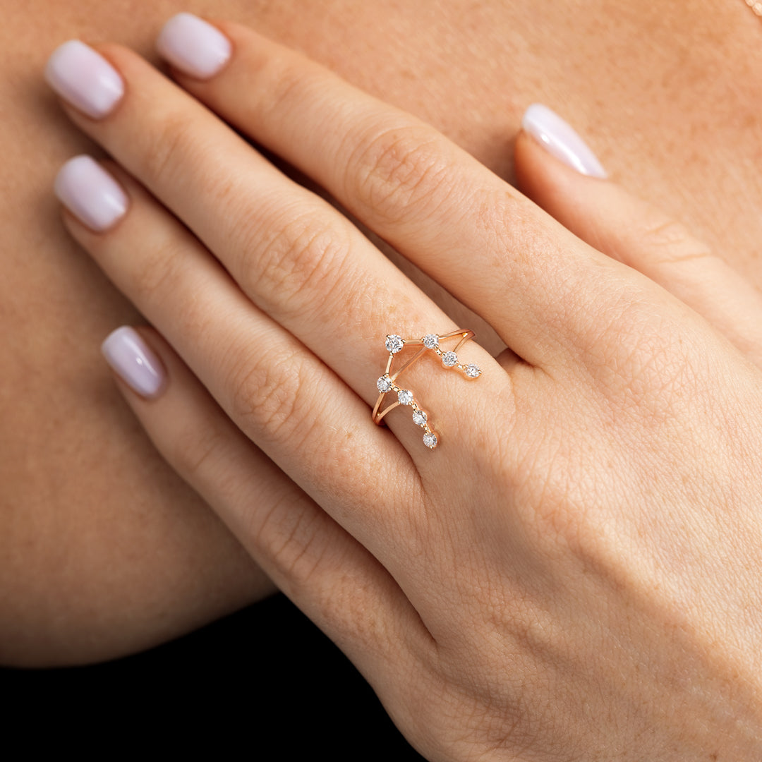 Libra Constellation Lab-Grown Diamond Ring Yellow Gold
