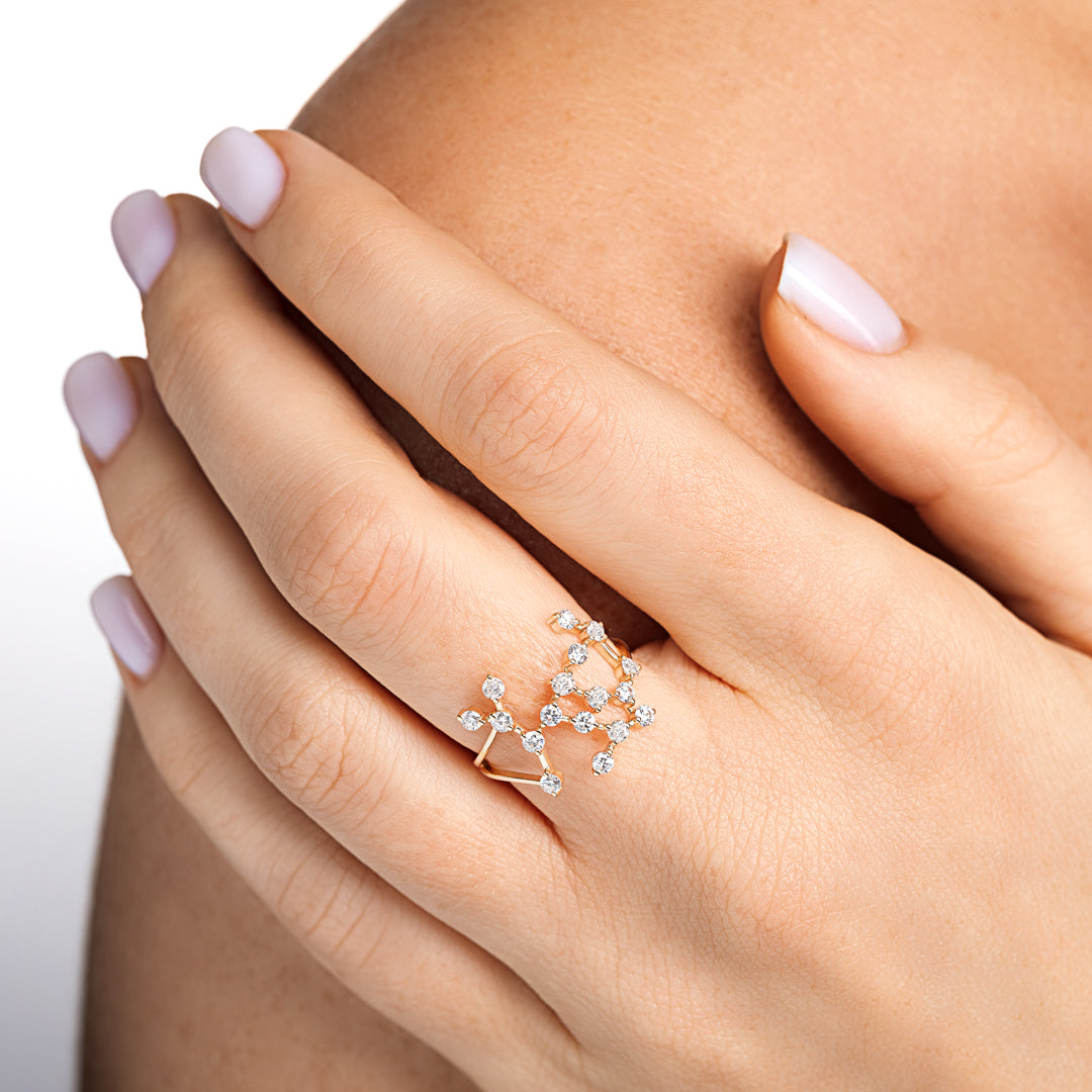 Sagittarius Constellation Lab-Grown Diamond Ring Yellow Gold