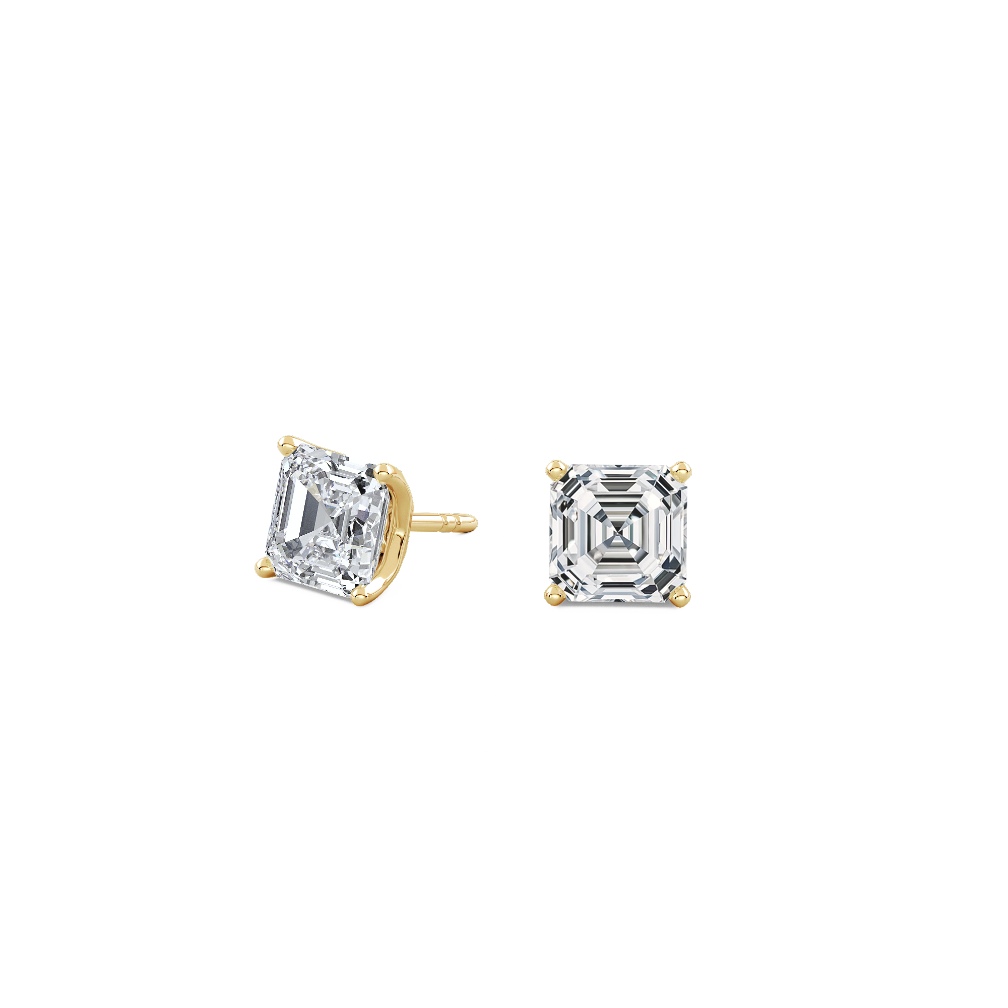 2ct Each (4ct Total) Asscher Lab-Grown Diamond Stud Earrings Yellow Gold