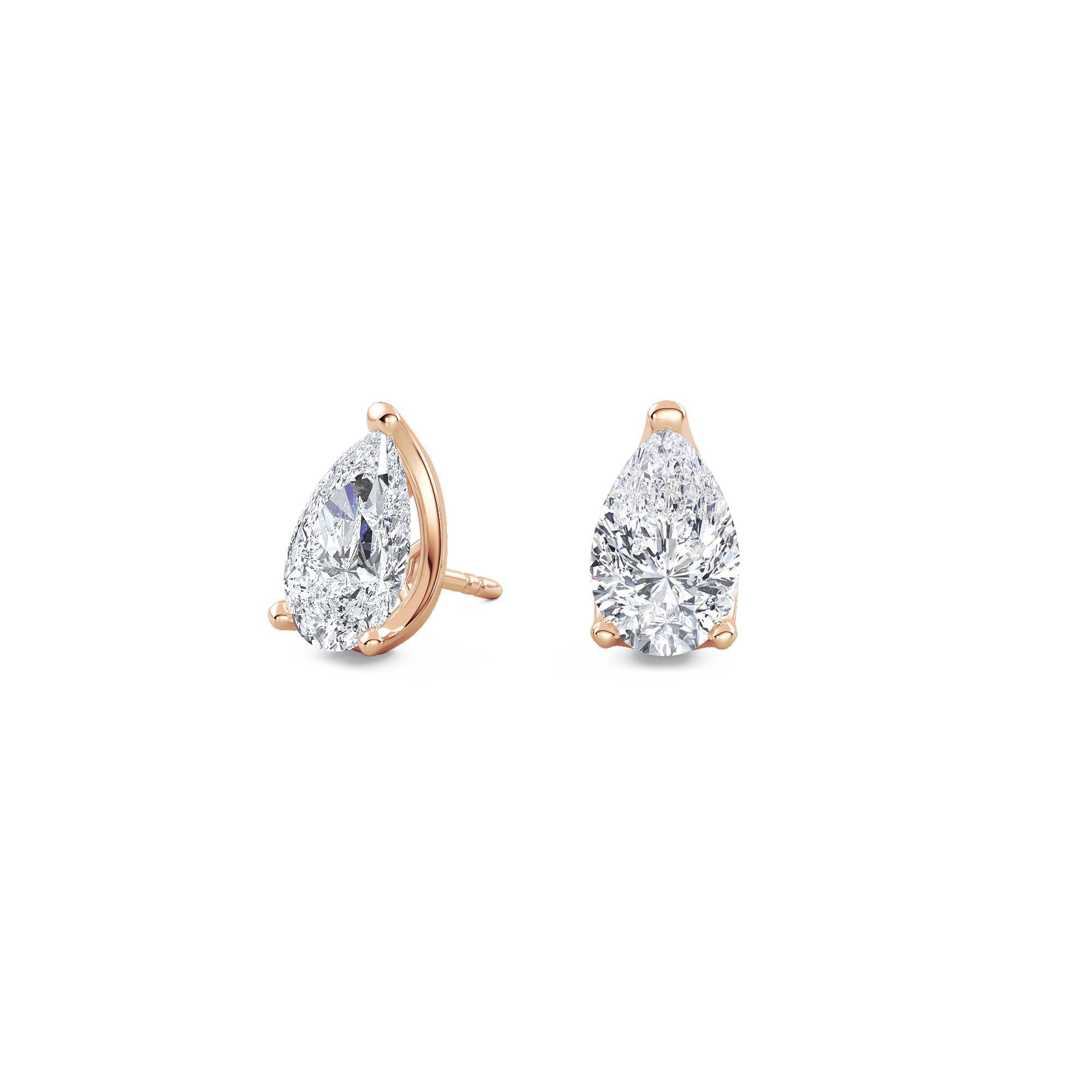 2ct Each (4ct Total) Pear Natural Diamond Stud Earrings Rose Gold