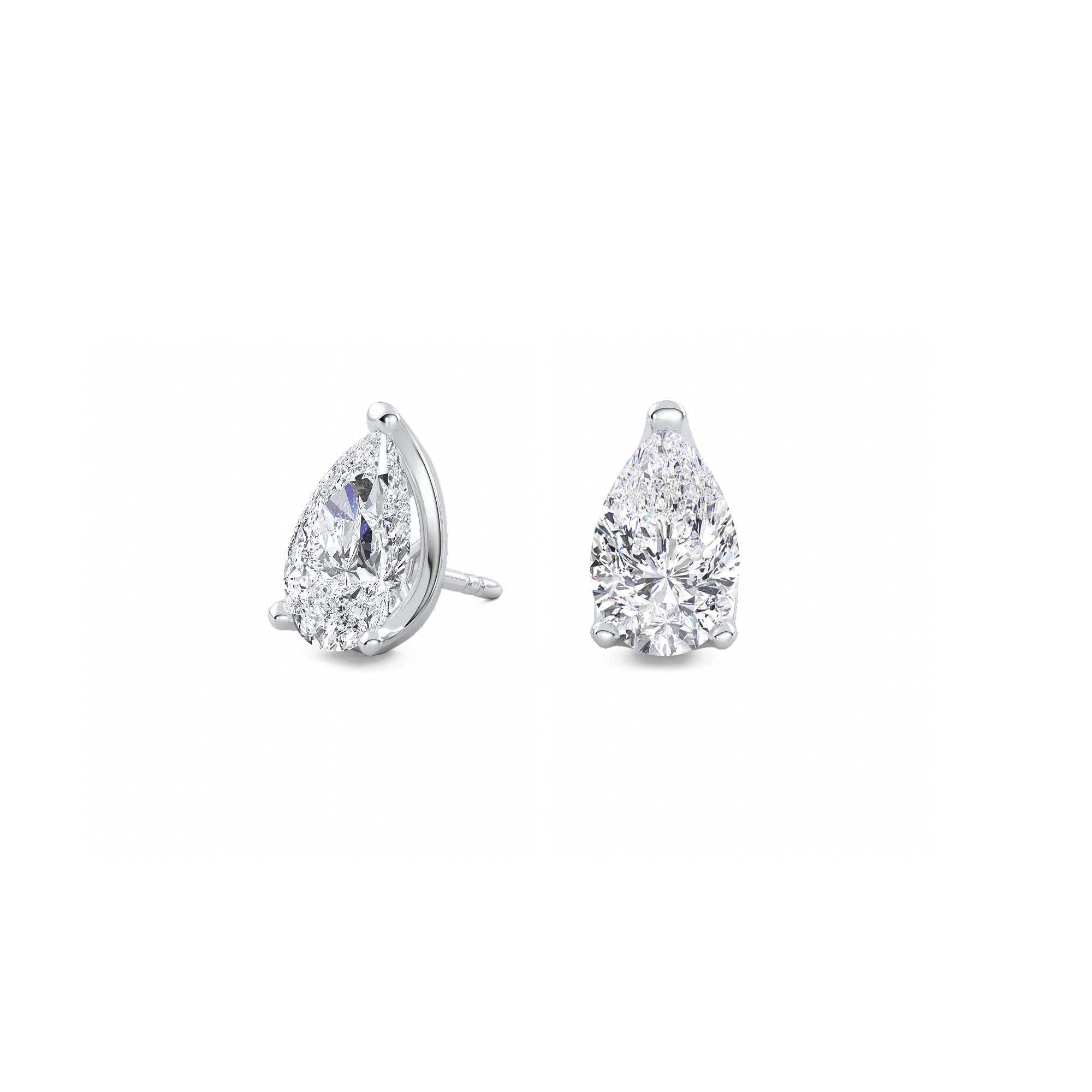2ct Each (4ct Total) Pear Natural Diamond Stud Earrings White Gold