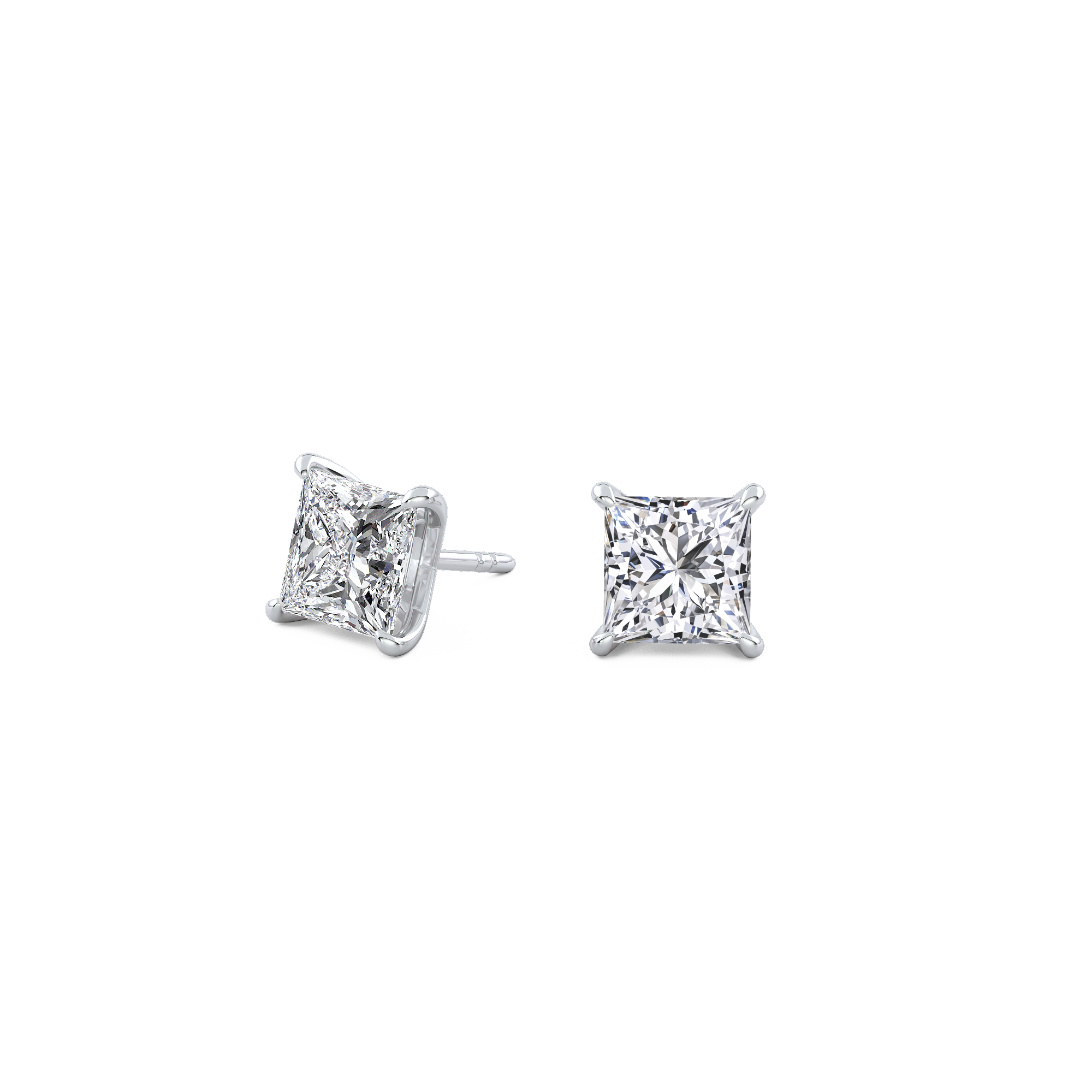 2ct Each (4ct Total) Princess Natural Diamond Stud Earrings White Gold