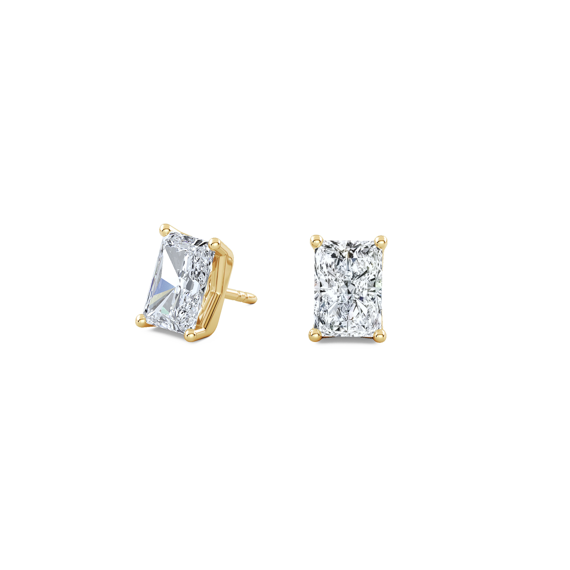 2ct Each (4ct Total) Radiant Lab-Grown Diamond Stud Earrings Yellow Gold