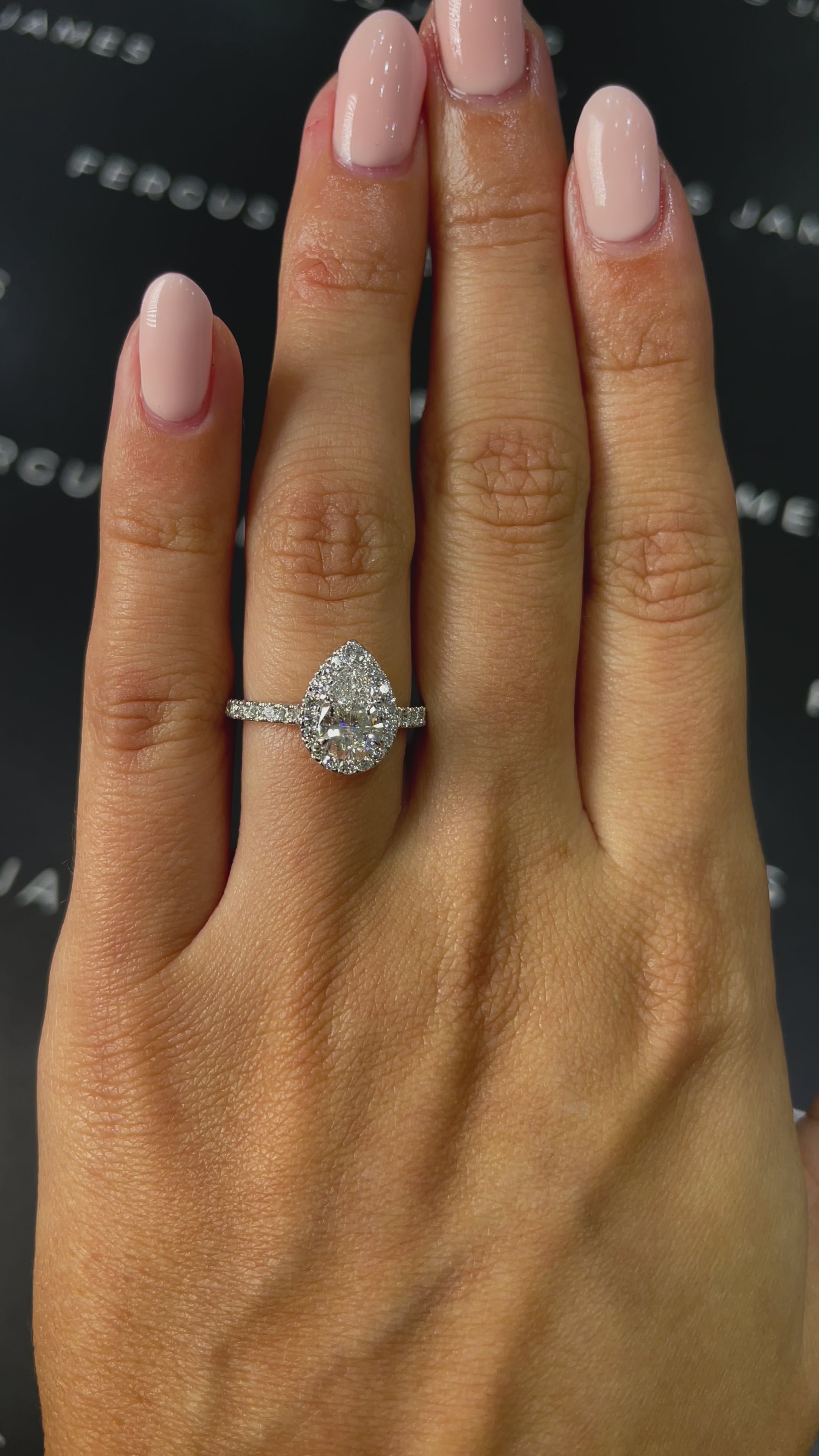 1 Carat Diamond Engagement Ring - Pear Halo in 18k White Gold