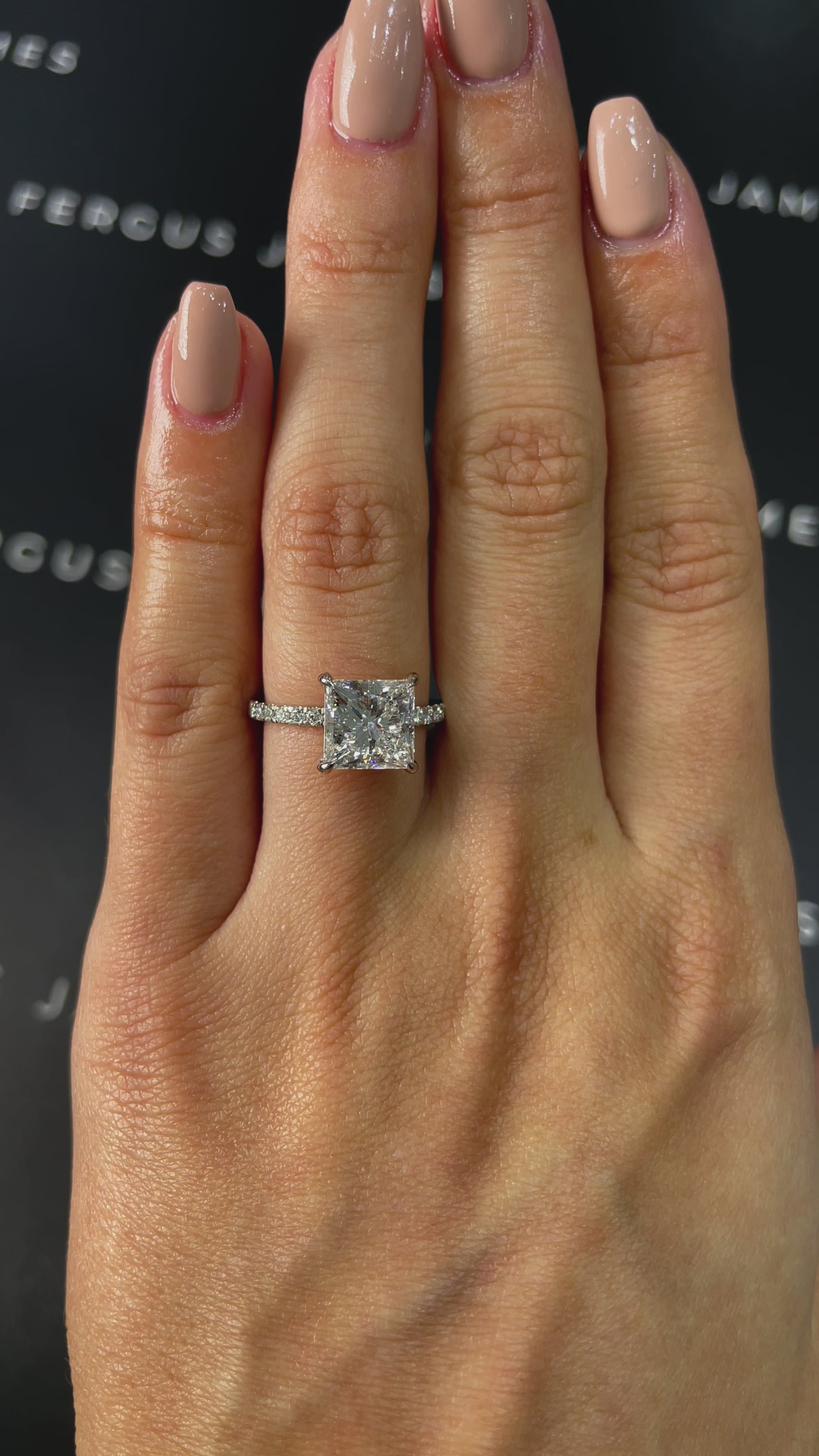 3 Carat Lab-Grown Diamond Band Engagement Ring - Princess Diamond in 18k White Gold Setting