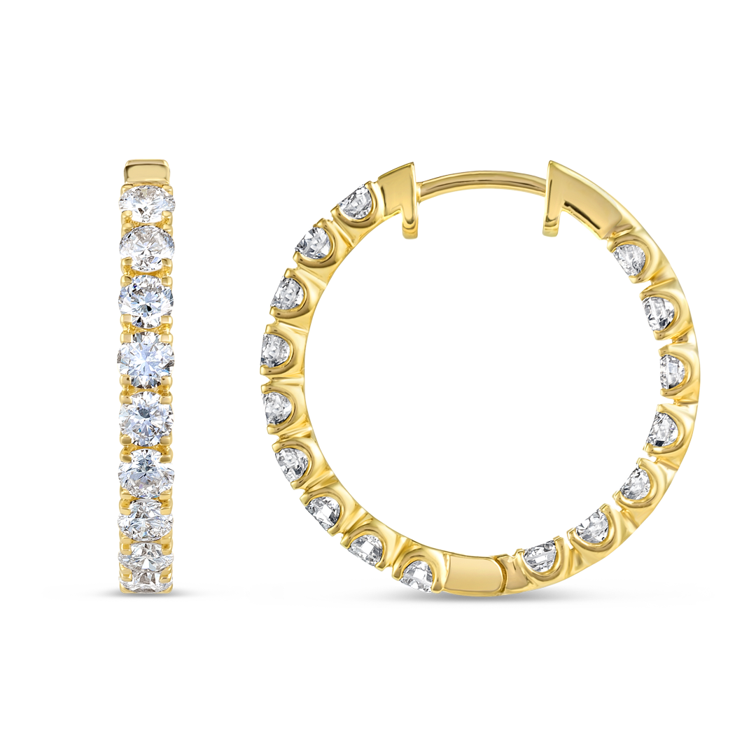 Inside Out Natural Diamond Hoop Earrings Yellow Gold