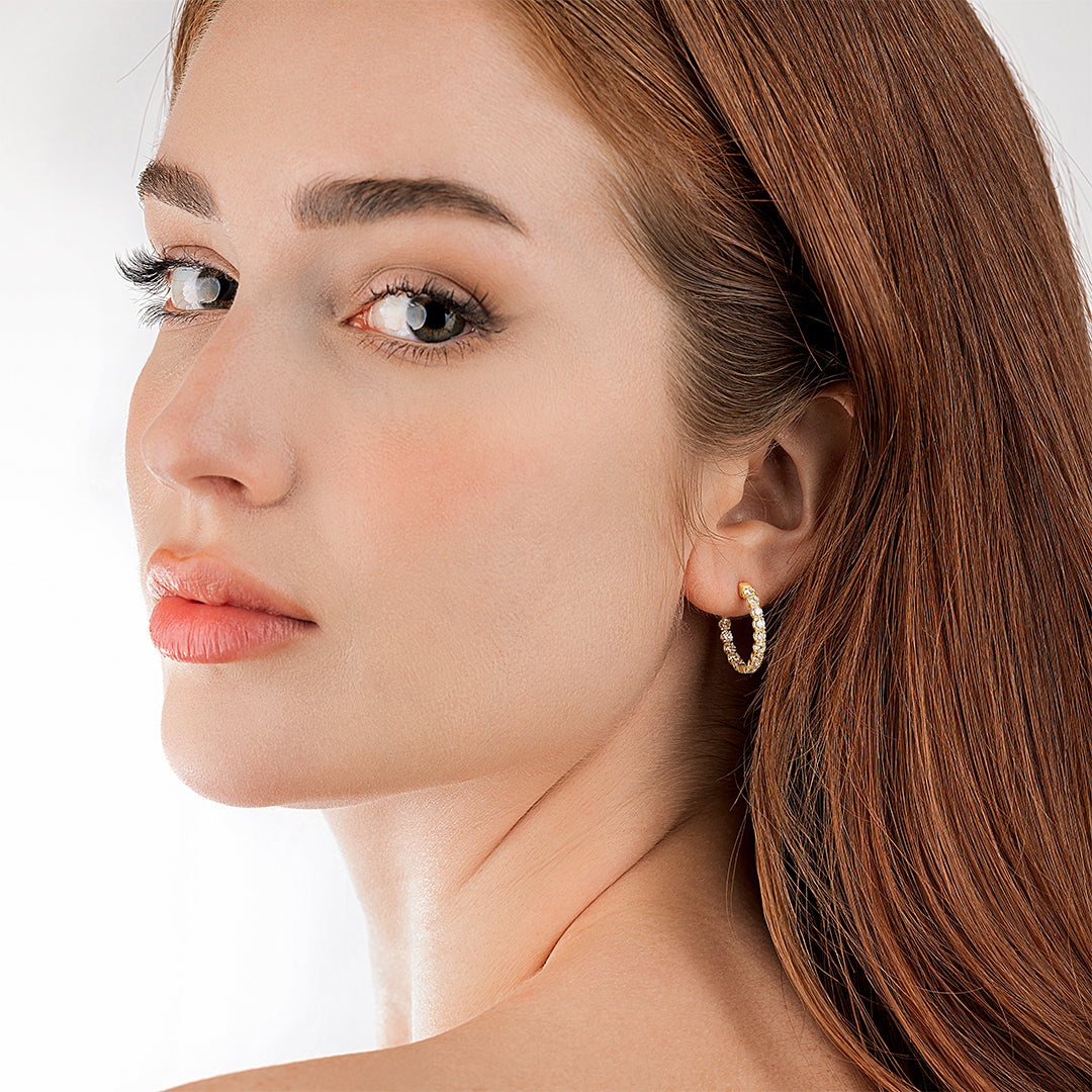 Inside Out Natural Diamond Hoop Earrings Yellow Gold