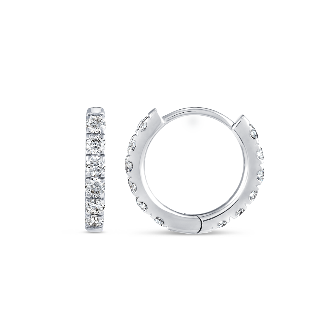 Small Natural Diamond Huggie Earrings White Gold