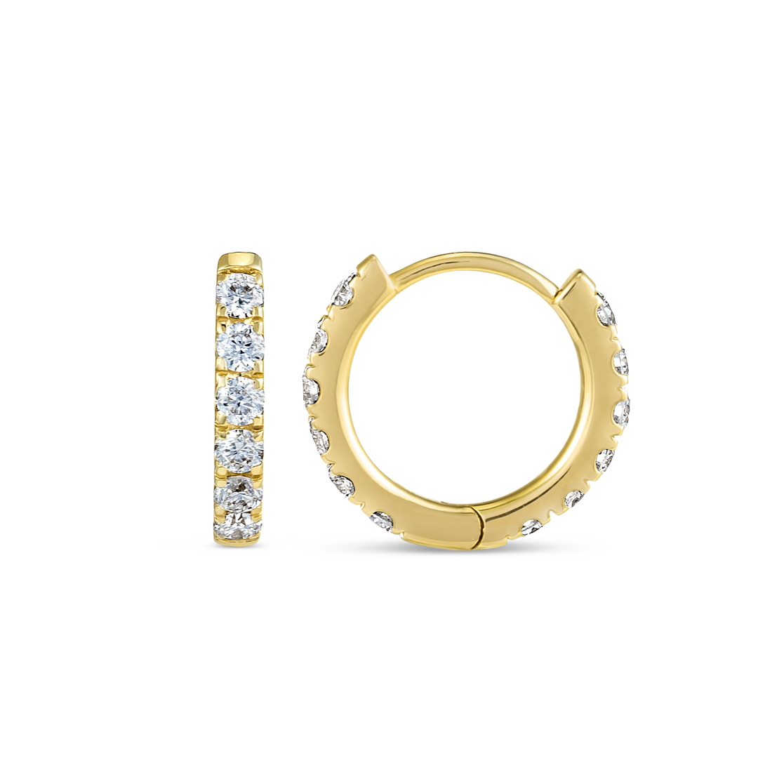 Small Natural Diamond Huggie Earrings Yellow Gold