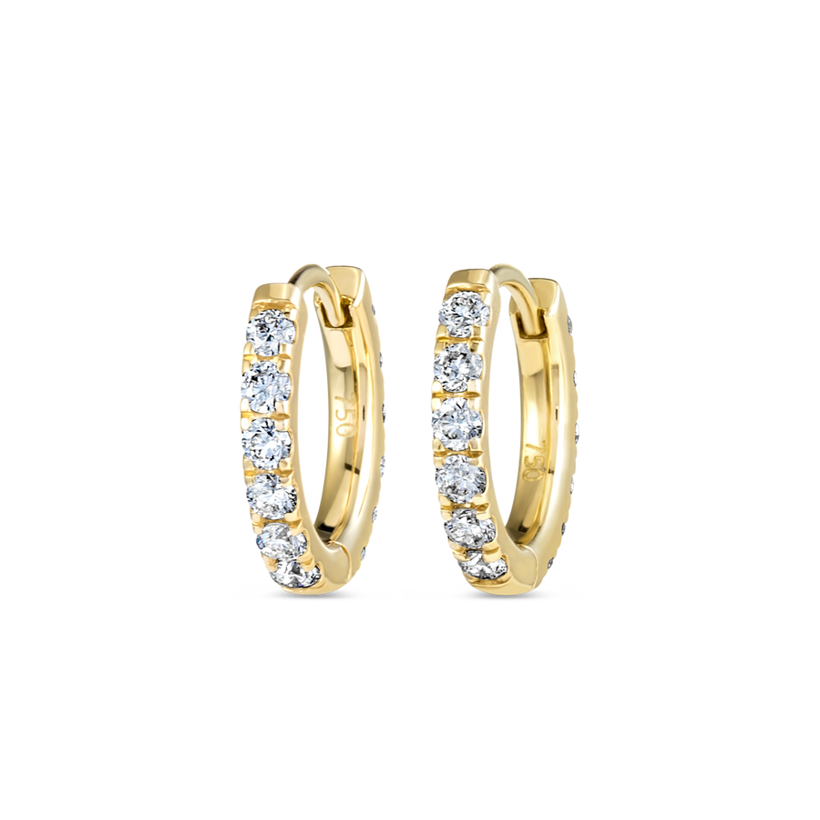 Small Natural Diamond Huggie Earrings Yellow Gold