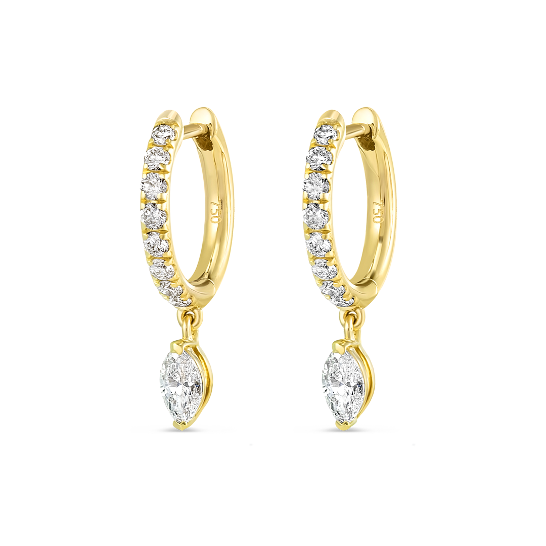 Marquise Natural Diamond Drop Earrings Yellow Gold
