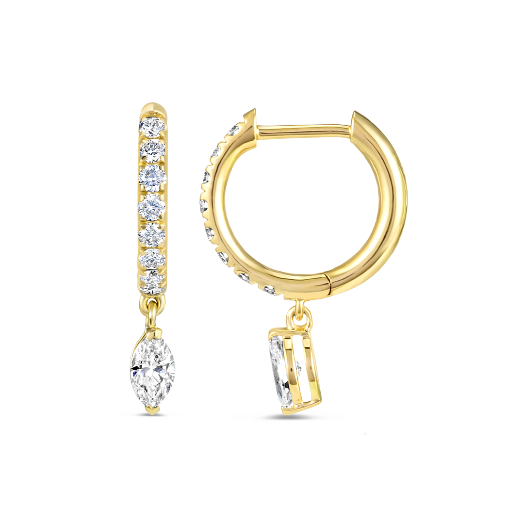 Marquise Natural Diamond Drop Earrings Yellow Gold