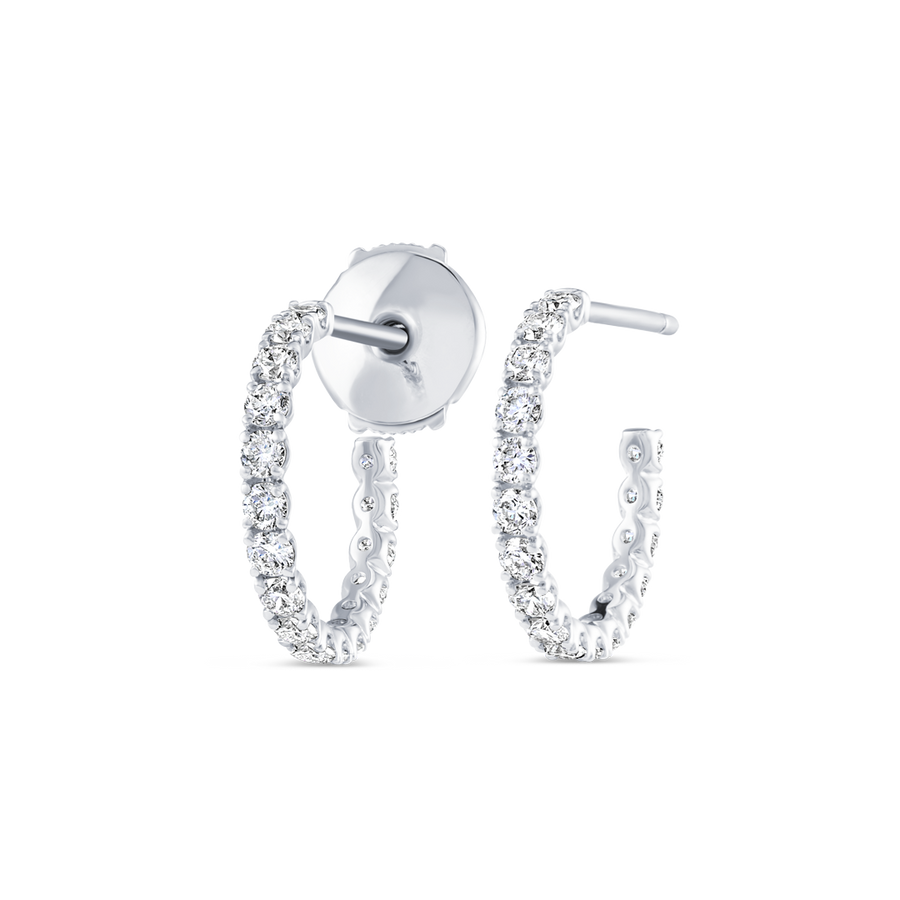 Large Natural Diamond Huggie Earrings White Gold