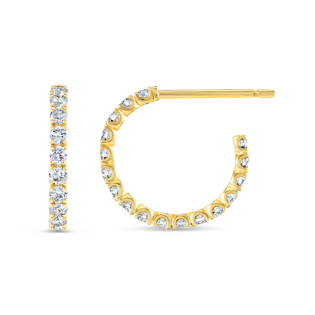 Large Natural Diamond Huggie Earrings Yellow Gold