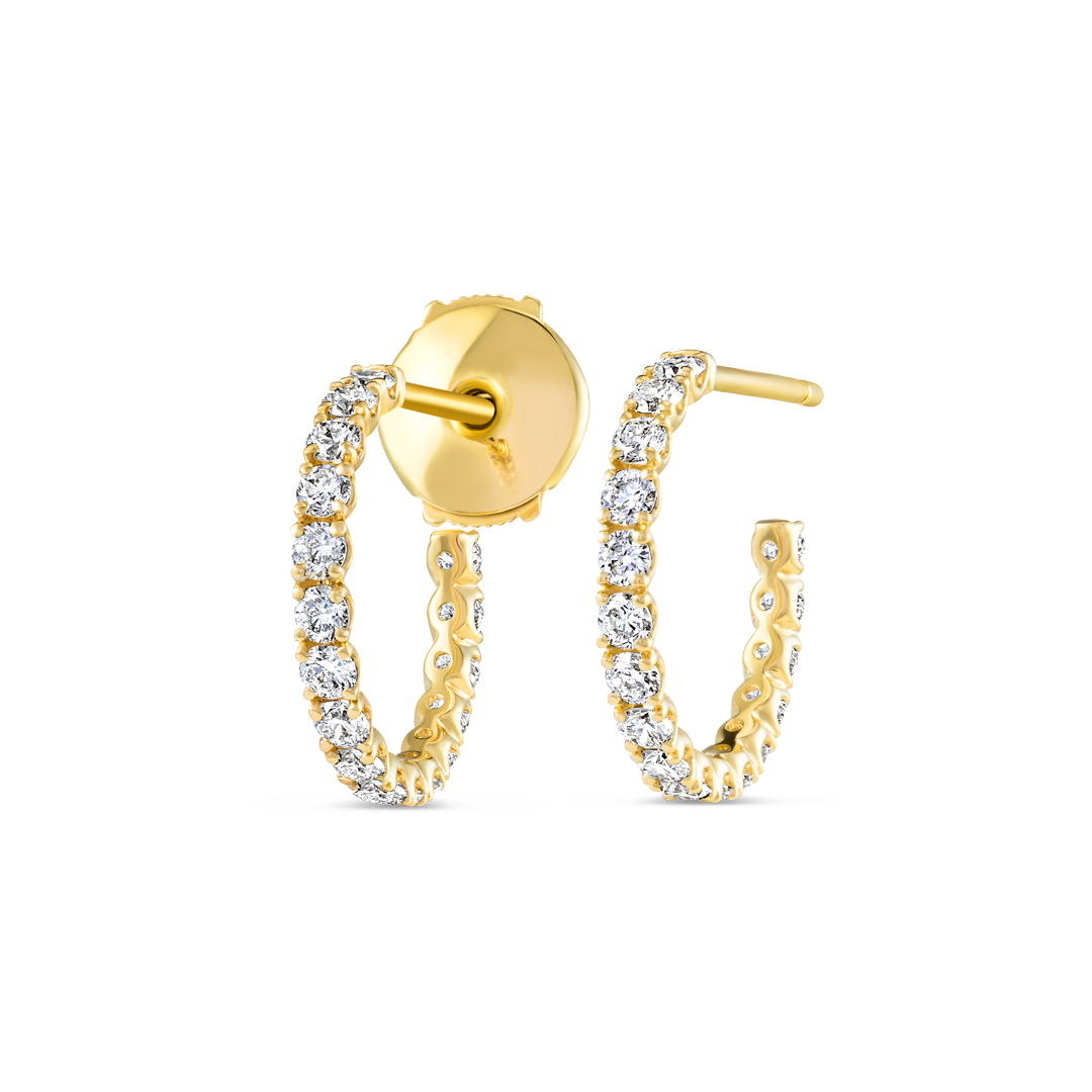 Large Natural Diamond Huggie Earrings Yellow Gold